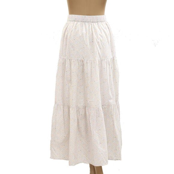 Kerri Rosenthal Floral Printed Midi Skirt Tiered Cotton Summer Pull-On S 284448 - Picture 3 of 4